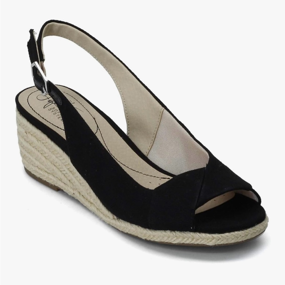 Life Stride Black Women's Slingback Wedge Sandals